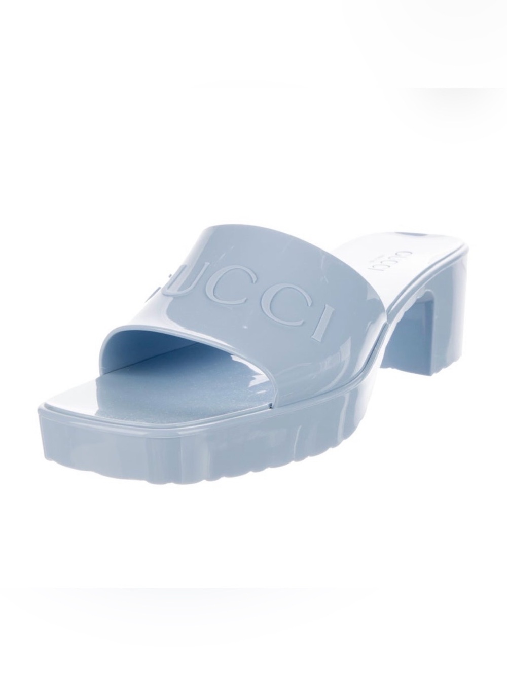 Gucci Glossy Pale Blue Logo Slide Sandals - Picture 2 of 3